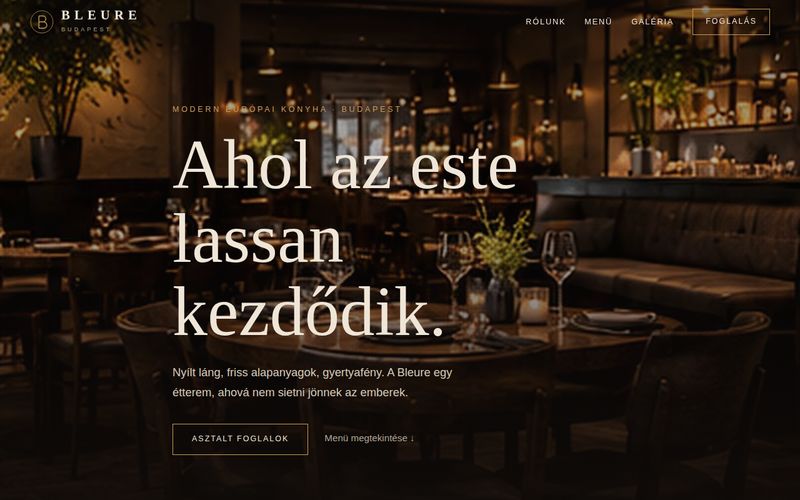 A Bleure Budapest étterem weboldalának nyitóképe